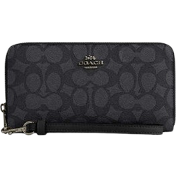 Coach Long Zip Around Wallet In Signature Canvas - Gunmetal/Charcoal/Black