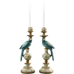 WERNS Parrot Turquoise/White Candle Holder 39.5cm 2pcs