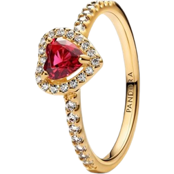 Pandora Elevated Heart Ring - Gold/Transparent/Red