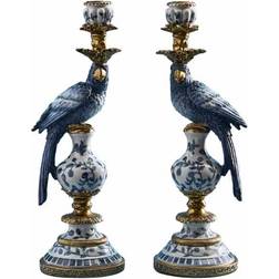 WERNS Parrot Blue/White/Gold Candle Holder 39.5cm 2pcs