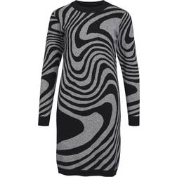 Object Kjole L/S Knit Drss Aop Sort