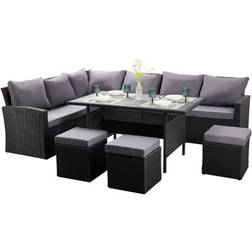 B&Q Nustone L-Shaped Corner Rattan Garden Furniture Lounge For Seating 8 People In Black - One Size Patio Dining Set