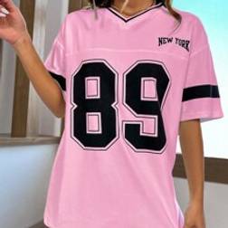 Shein Women's Summer Short Sleeve Casual T-Shirt With Digital Print, V-Neck