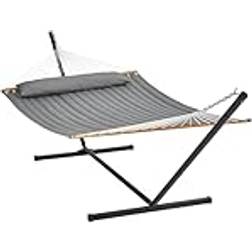 VEVOR Double Fabric Hammock with Stand 480lb Capacity - Grey