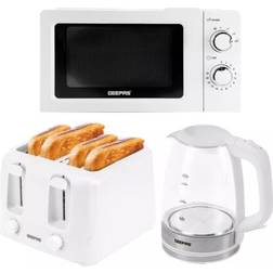 Geepas Electric Glass Jug Kettle 4 Slice Wide Slot Toaster & Microwave Set White