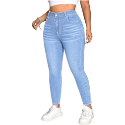 Shein EZwear Plus Size Simple Denim Jeans With Multiple Buttons And Pockets, For Daily Casual Wear