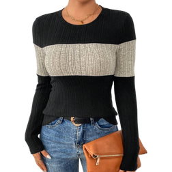 Shein PETITE women's elegant color block long sleeve t-shirt