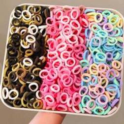 Shein 300pcs/Set Girls Ombre Pink & Khaki Simple Elastic Hair Bands, Hair Ties & Headband For Daily Use