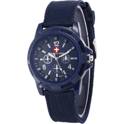 Shein 1pc Men's Fashionable Round Dial Sports & Outdoor Nylon Band Gemius Pointer Quartz Watch For Unisex Students