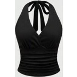 Shein Y2K Tie Back Solid Black Halter Top For Women