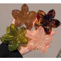 Shein Womens YK Style Oversized Plastic Hair Clips In Green Brown Amber Set