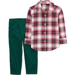 Carter's Plaid Button-Down & Pull-On Corduroy Pant Set 2-piece - Red/White/Green