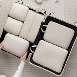 Shein 6pcs Beige Soft Polyamides Portable Travel Compression Storage Bag Set