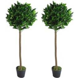 Leaf Pair Of 120 cm 4 Ft Stem Topiary Bay Laurel Ball Trees - Green Artificial Plant