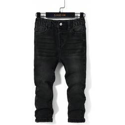 Shein Young Boy pc Black Comfortable And Refreshing Dark Wash Design Elasticity Denim Skinny Pants For Dailywear And Back To School Clothes