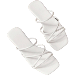 Shein Women's Square Toe Crisscross Straps Flat Sandals, Simple Style, Slim Ankle Strap Summer Beach Shoes