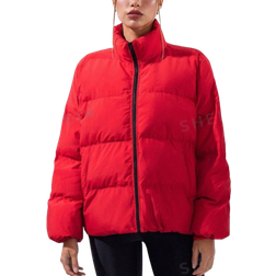 Shein VARSITIE Contrast Zipper Turtleneck Red Women Winter Coats