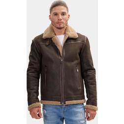 Classic Dark Brown Leather Shearling Aviator Jacket