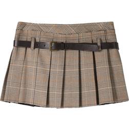 Bershka Boxer Detail Pleated Mini Skirt - Brown Check/Grey