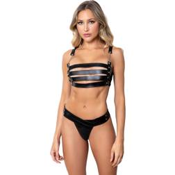 Seven 'til Midnight Bra and Panty Black Vegan Leather