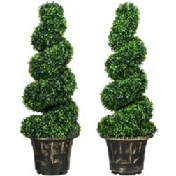 Homcom Set of 2 Potted Topiary Spiral Boxwood Trees, 90cm Artificial Plant