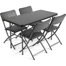 Christow Garden 4 Rattan Effect Table Chairs Outdoor Furniture - Black - One Size Patio Dining Set