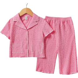 Shein 2 Pieces Baby Girls Knitted Jacquard Short Sleeve Pajamas Set - Comfy & Cute