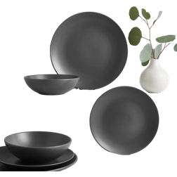 Dunelm Stoneware Charcoal Matte Dinner Set 12pcs