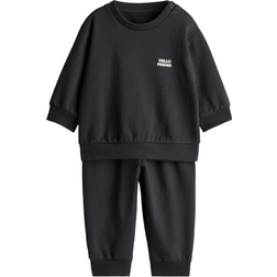 H&M Baby's Sweatshirt Set 2-piece - Dark Grey/Hello Friend