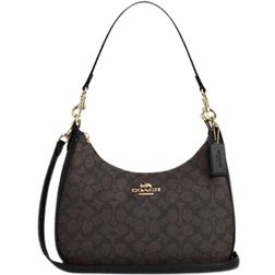 Coach Teri Hobo Bag In Signature Canvas - Gold/Walnut/Black