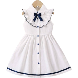 Shein Little Girls Back to School Session Commute and Casual Academy Style Light Blue and White Lotus Edge Sleeveless Dress