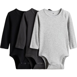 H&M Ribbed Bodysuits 3-pack - Light Grey Mottled (0993598005)