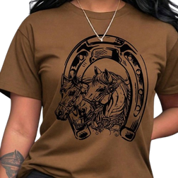 Shein EZwear Women's Horse Cartoon Printed Round Neck T-Shirt