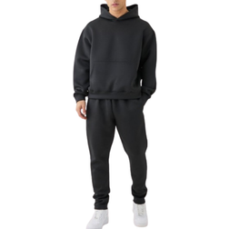 boohooMAN Oversized Boxy Bonded Scuba Hooded Tracksuit - Black