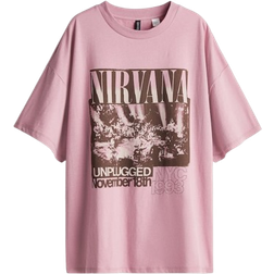 H&M Oversized Printed T-shirt - Pink/Nirvana