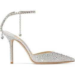 Jimmy Choo Saeda 100 Satin - Ivory Crystal Embellishment