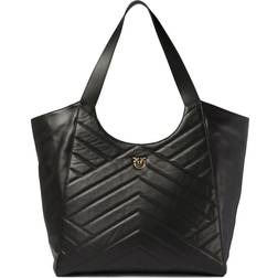 Pinko Quilted Leather Tote Bag with Double Handle - Black