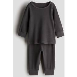 H&M Baby Waffled Cotton Set - Mörkgrå