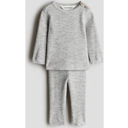 H&M 2-delat Set I Merinoull - Ljusgråmelerad