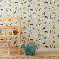 Dunelm Dinosaur Multi Wallpaper Red/Yellow/Green