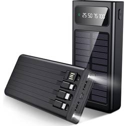 SiGN Solar Powerbank med Inbyggd Kablar, 20000mAh Svart Svart
