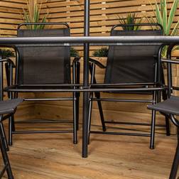 Samuel Alexander Outdoor 6 Glass Top Table Chairs With Parasol In Black - One Size Patio Dining Set