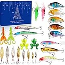 Fiske adventskalender 2023, 24 dagar fiskedrag adventskalender för sötvatten och saltvatten jul nedräkningskalender gåvor för män fiske adventskalender Fiske adventskalender 2023 A