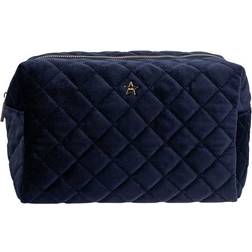 Dark Velvet Square Quilted Make-Up Pouch Small - Navy Blue