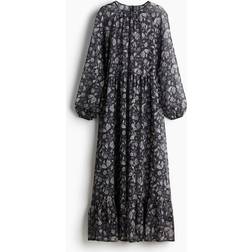 H&M Ladies Balloon-sleeved Chiffon Dress - Black/Floral