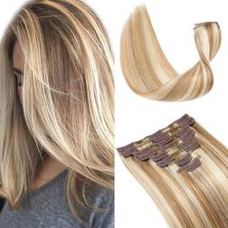 Elailite Clip in Hair Extension 10 inch #12/613 Golden Brown Mix Bleach Blonde 8-pack