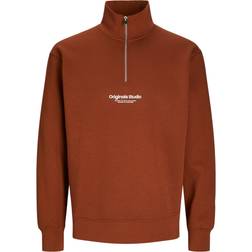 Jack & Jones Text Half-Zip Sweatshirt - Brandy Brown