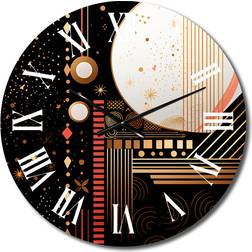 Designart Golden Geometric Glam Full Moon Medium Pink/Gold Wall Clock 23"