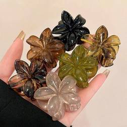 Shein Glossy Black Green Brown Amber Flower Shaped Cmin Lightweight Plastic Hair Clips