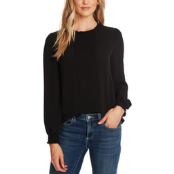CeCe Women's Long Sleeve Smocked Cuff Pin-Tuck Front Blouse Rich Black